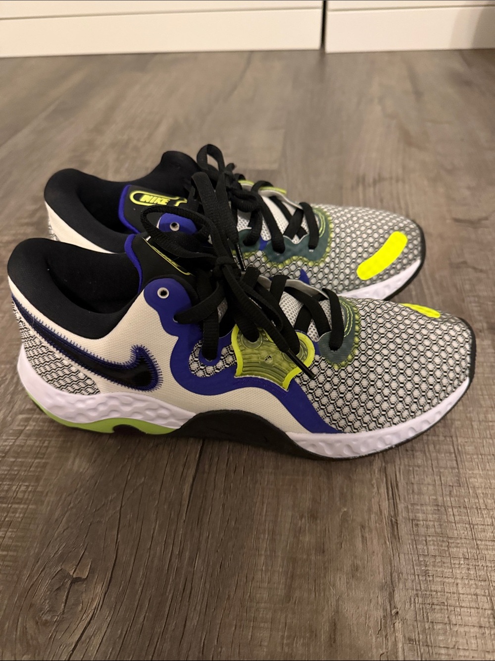 Nike White Black Blue Neon Yellow Athletic Sneakers